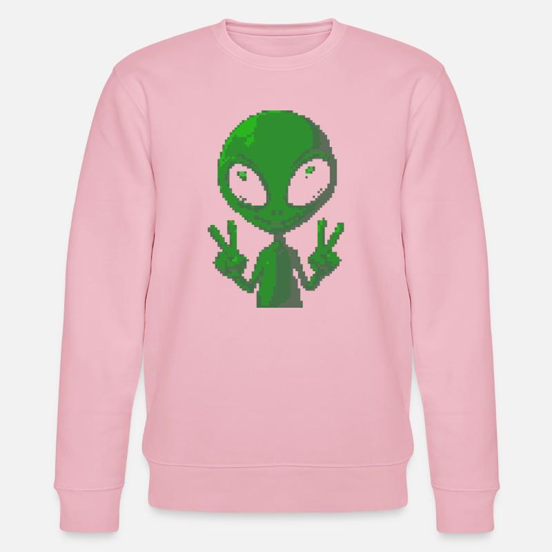 Pixel Alien Peace Sign - Stanley/Stella Unisex Bio-Sweatshirt CHANGER - Hellrosa