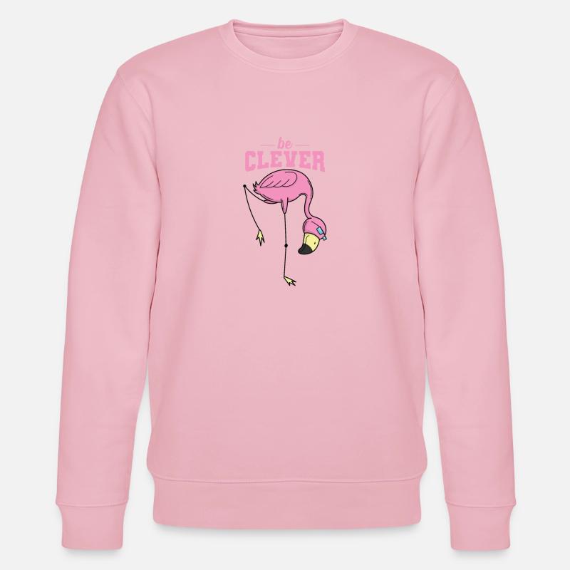 Flamingo auf einem Bein mit Brille be Clever - Stanley/Stella Unisex Bio-Sweatshirt CHANGER - Hellrosa