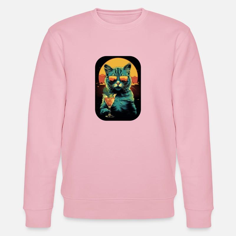 Katze mit Cocktail - Stanley/Stella Unisex Bio-Sweatshirt CHANGER  - Hellrosa