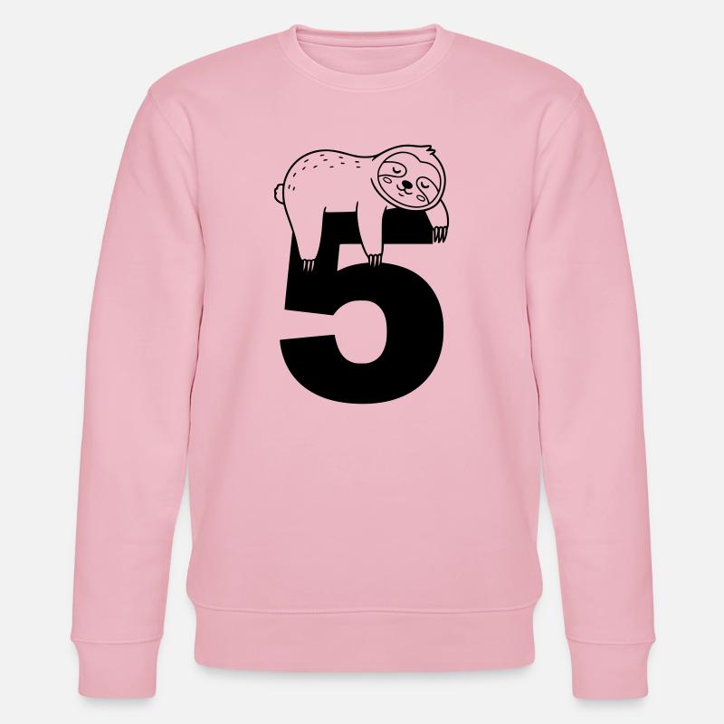 Sleeping sloth on the number five - Stanley/Stella CHANGER Unisex Organic Sweatshirt - cotton pink