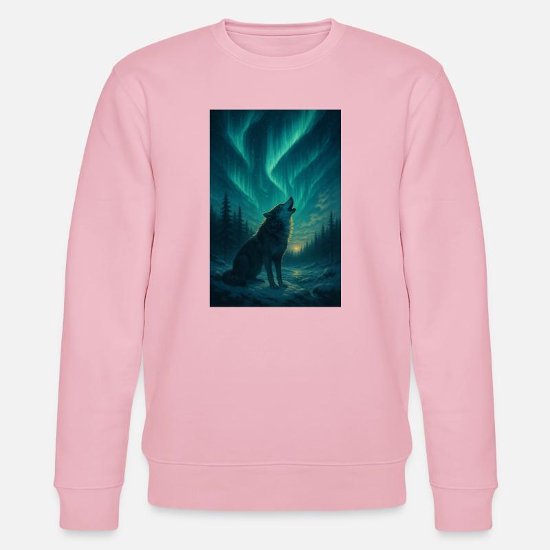 Wolf unter Polarlichtern - Stanley/Stella Unisex Bio-Sweatshirt CHANGER  - Hellrosa