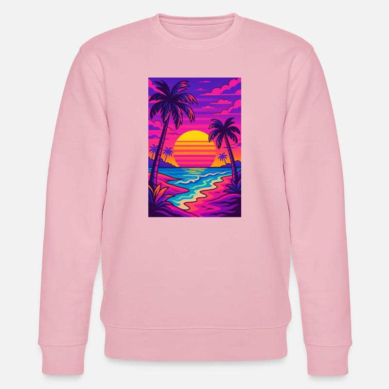 Retro-80er-Neon-Strand-Synthwave-Art - Stanley/Stella Unisex Bio-Sweatshirt CHANGER  - Hellrosa