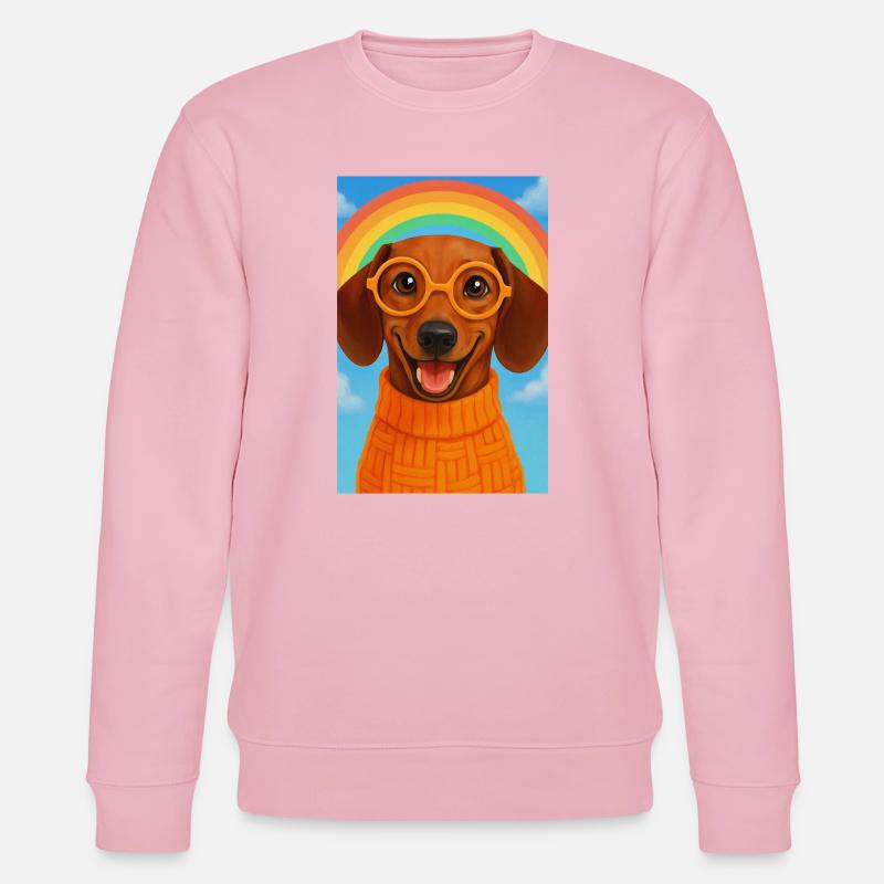 Glücklicher Hund mit Brille und Regenbogen - Stanley/Stella Unisex Bio-Sweatshirt CHANGER  - Hellrosa