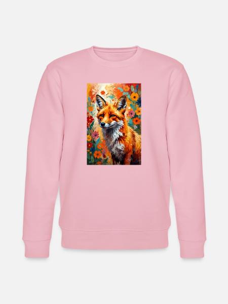 Fox flowers abstract fox lover gift - Stanley/Stella CHANGER Unisex Organic Sweatshirt - cotton pink