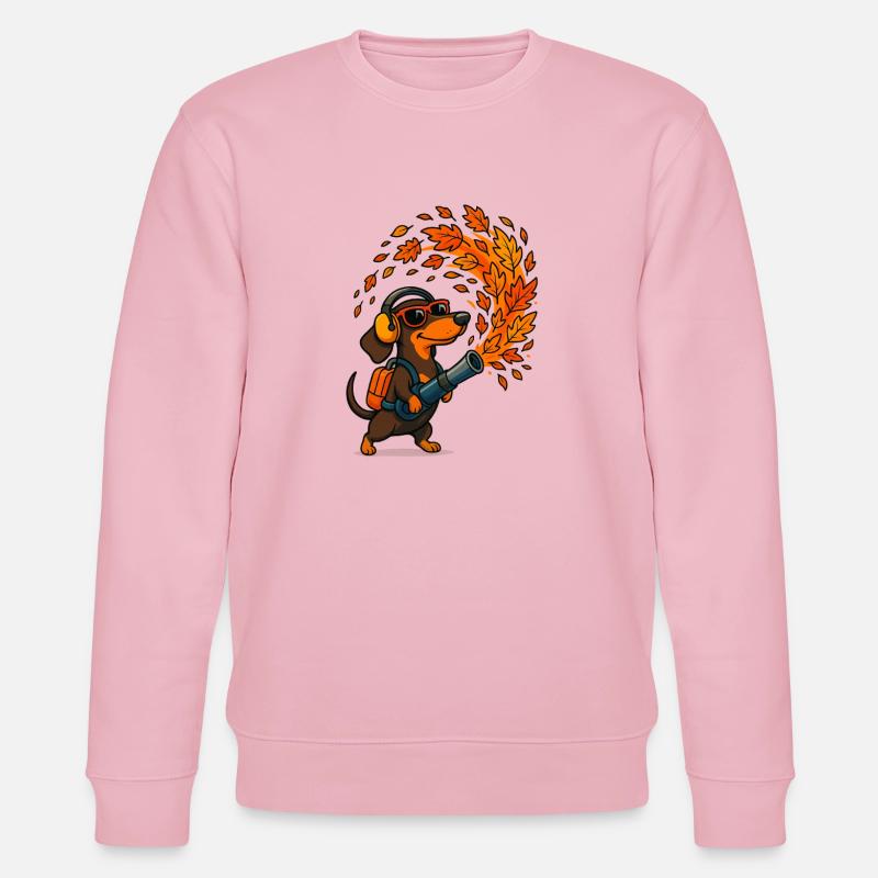 Herbstlicher Abenteuer-Dachshund mit Laubbläser - Stanley/Stella Unisex Bio-Sweatshirt CHANGER  - Hellrosa