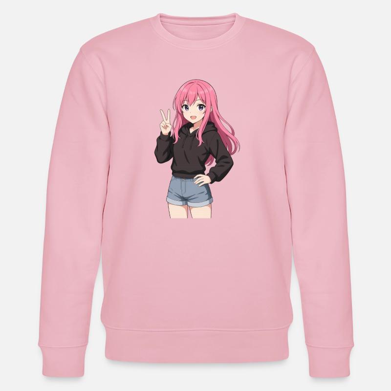 Anime-Mädchen mit rosa Kapuzenpullover - Stanley/Stella Unisex Bio-Sweatshirt CHANGER  - Hellrosa