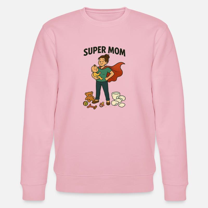 Super Mama Held mit Kind Cape - Stanley/Stella Unisex Bio-Sweatshirt CHANGER  - Hellrosa