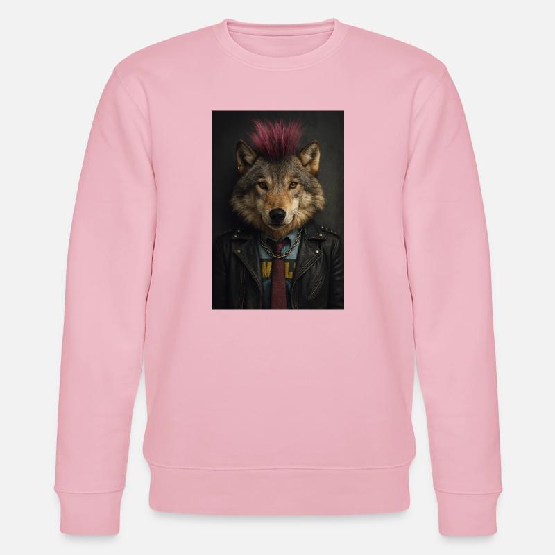 Wolfs Punk Mohawk Lederjacke - Stanley/Stella Unisex Bio-Sweatshirt CHANGER  - Hellrosa