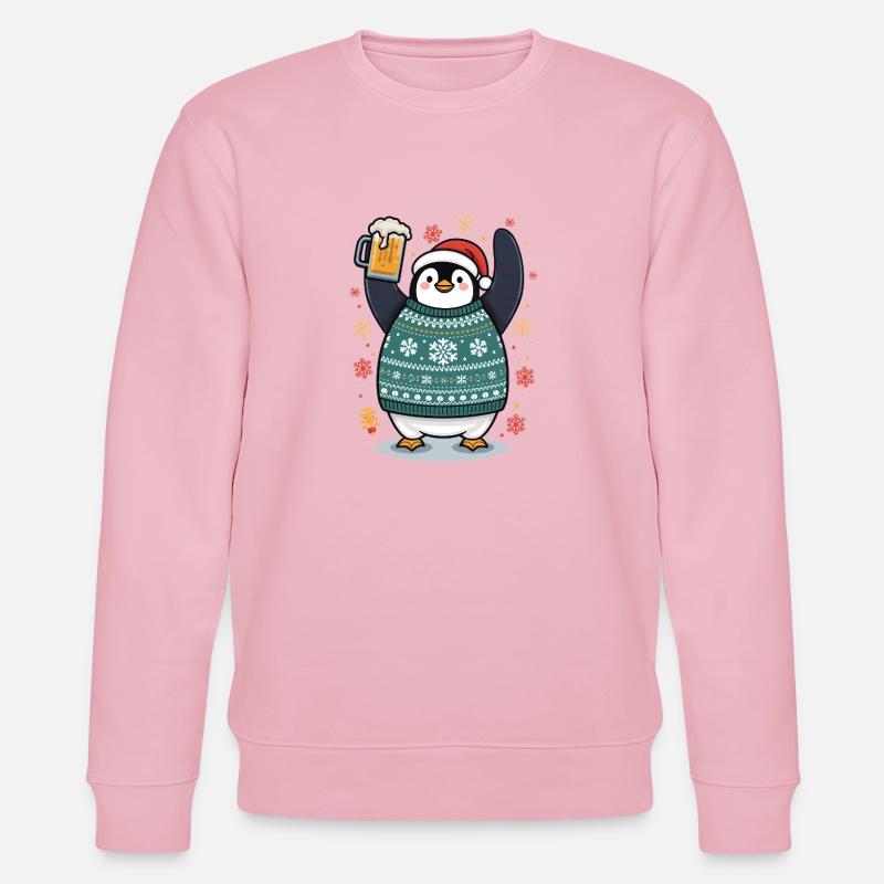 Festlicher Pinguin im Pullover - Stanley/Stella Unisex Bio-Sweatshirt CHANGER  - Hellrosa