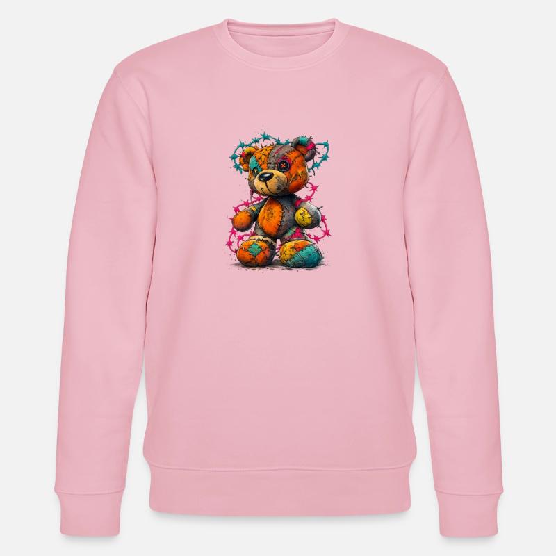 Patchwork Teddybär mit Neonfäden - Stanley/Stella Unisex Bio-Sweatshirt CHANGER - Hellrosa