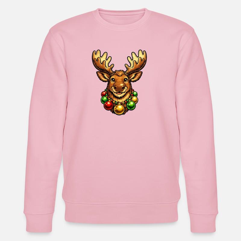 Elch mit Weihnachtsbaumkugelkette - Stanley/Stella Unisex Bio-Sweatshirt CHANGER - Hellrosa