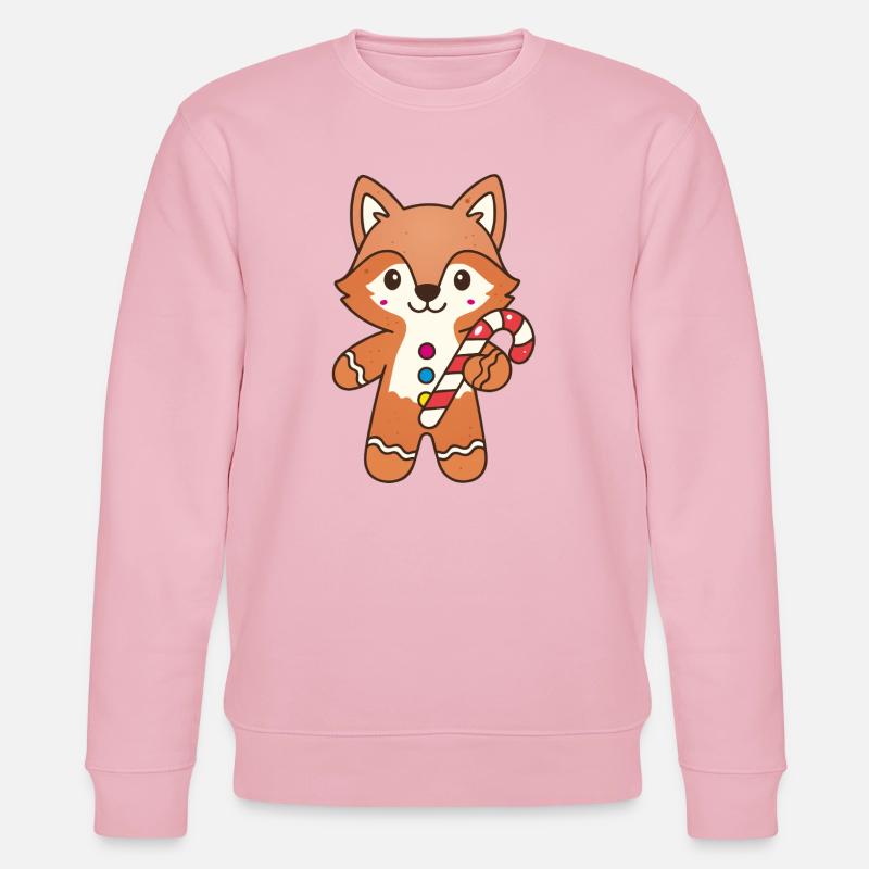 Cute Gingerbread Fox with Candy Cane - Stanley/Stella CHANGER Unisex Organic Sweatshirt - cotton pink