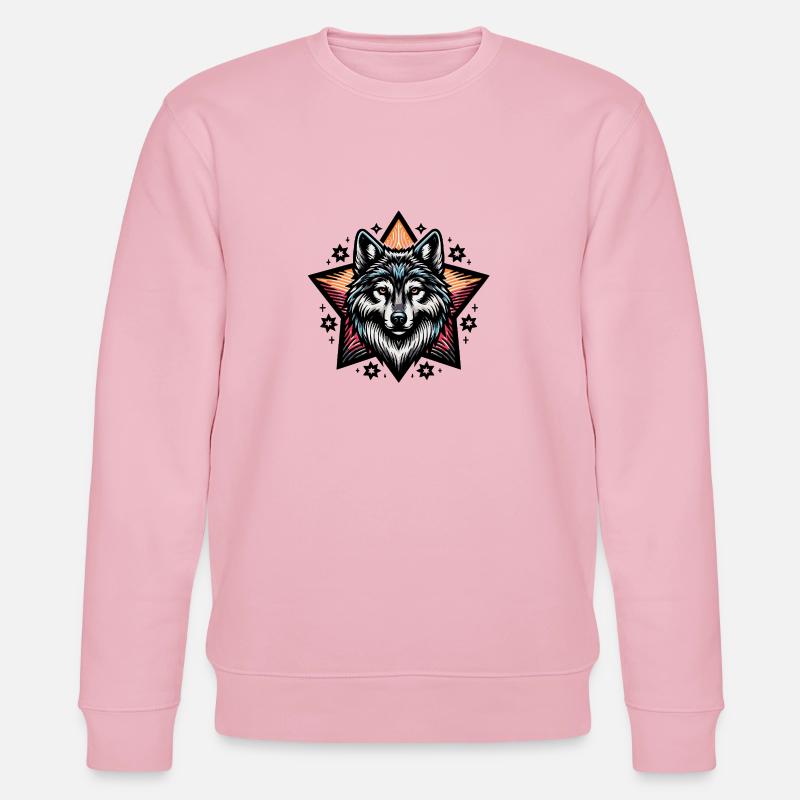 farbenfrohes Wolfsportrait - Stanley/Stella Unisex Bio-Sweatshirt CHANGER  - Hellrosa