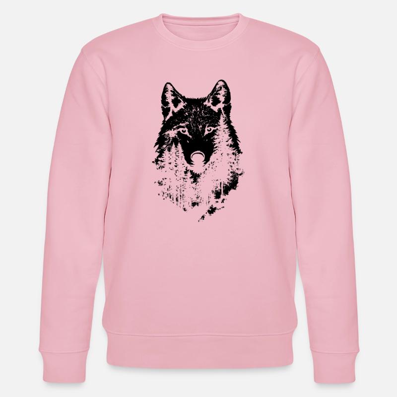 Wolf Gesicht Wald Silhouette - Stanley/Stella Unisex Bio-Sweatshirt CHANGER  - Hellrosa