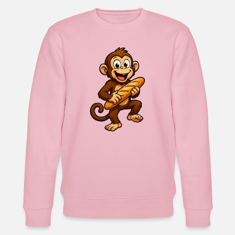 Affe mit Baguette Cartoon - Stanley/Stella Unisex Bio-Sweatshirt CHANGER  - Hellrosa