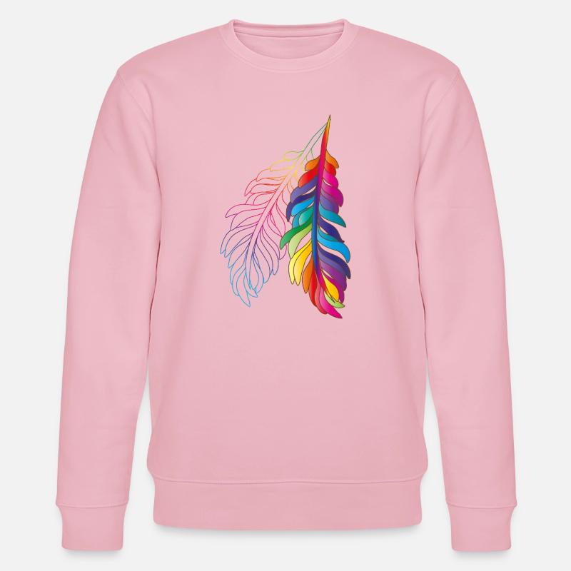 Rainbow feathers – colourful boho design - Stanley/Stella CHANGER Unisex Organic Sweatshirt - cotton pink