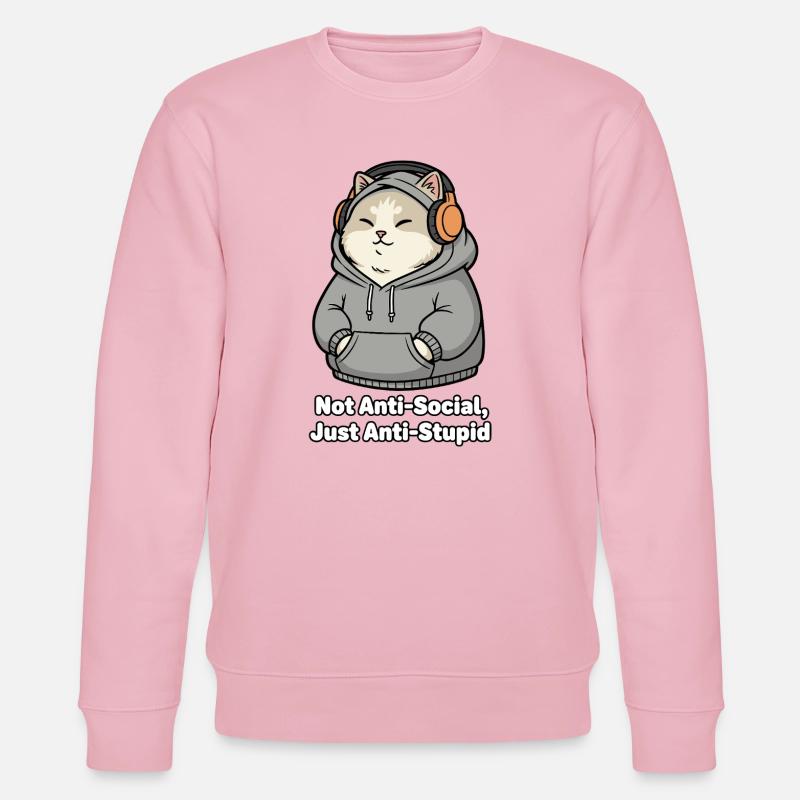 Sweat à capuche chat disant anti-stupide - Sweat bio CHANGER Stanley/Stella Unisexe - rose pâle