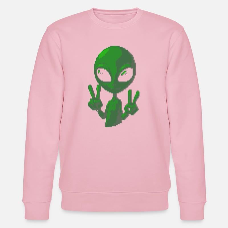 Pixel grünes Alien-Peace-Zeichen-Tee - Stanley/Stella Unisex Bio-Sweatshirt CHANGER  - Hellrosa