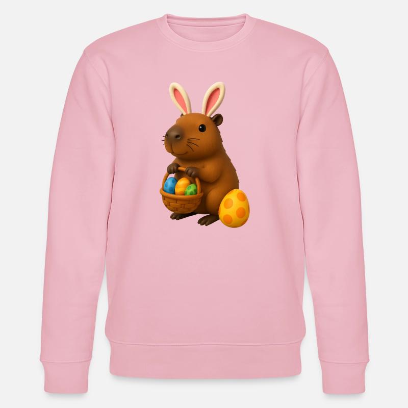 Osterhasen-Capybara mit Körbchen mit bunten Eiern - Stanley/Stella Unisex Bio-Sweatshirt CHANGER  - Hellrosa
