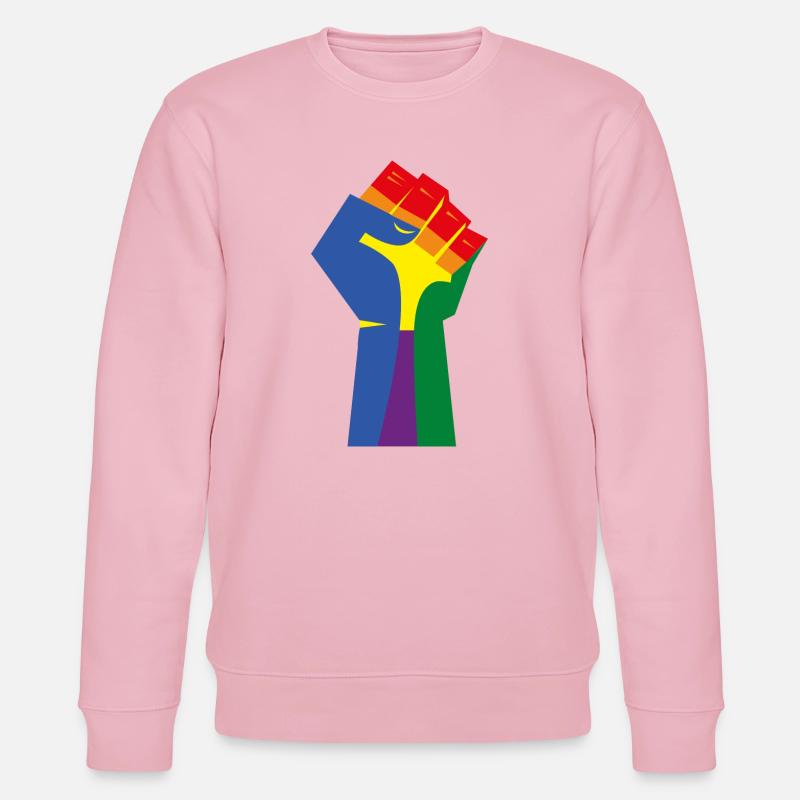 Die erhobene Faust (Regenbogenfarben) - Stanley/Stella Unisex Bio-Sweatshirt CHANGER  - Hellrosa