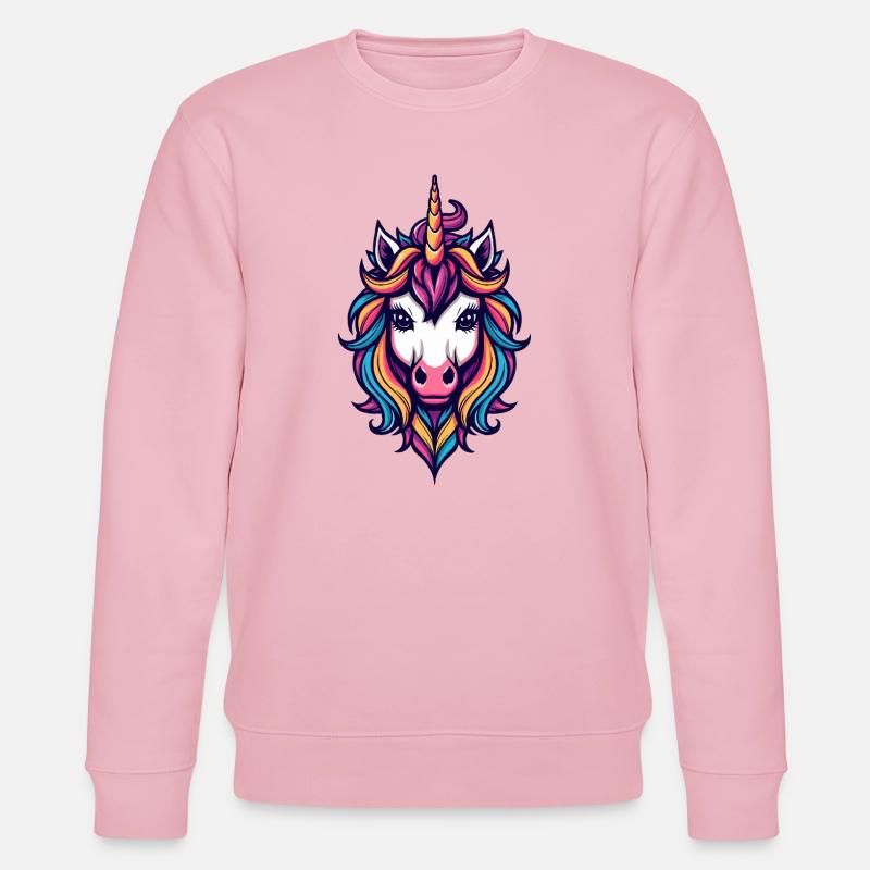 Regenbogen Einhorn Kopf - Stanley/Stella Unisex Bio-Sweatshirt CHANGER  - Hellrosa