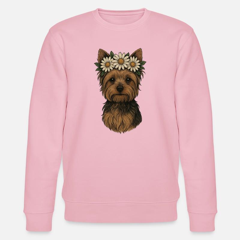 Yorkshire Terrier mit Gänseblümchenkrone - Stanley/Stella Unisex Bio-Sweatshirt CHANGER - Hellrosa