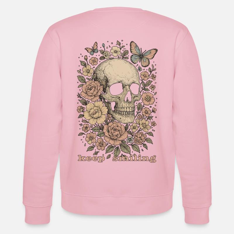 Keep smiling - Totenkopf & Blumen - Stanley/Stella Unisex Bio-Sweatshirt CHANGER  - Hellrosa