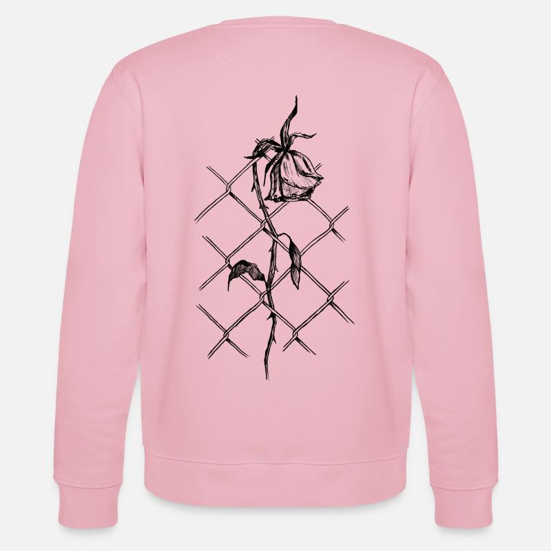 Blüte der Überwindung: Rose im Maschendraht - Stanley/Stella Unisex Bio-Sweatshirt CHANGER  - Hellrosa