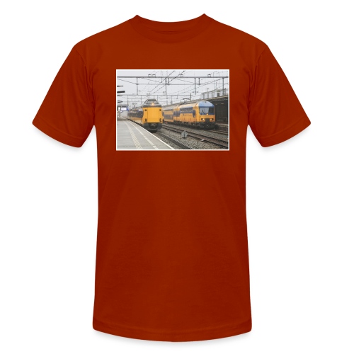 Twee treinen in Deventer - Uniseks tri-blend T-shirt van Bella + Canvas