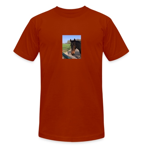 Met bruin paard bedrukt - Uniseks tri-blend T-shirt van Bella + Canvas