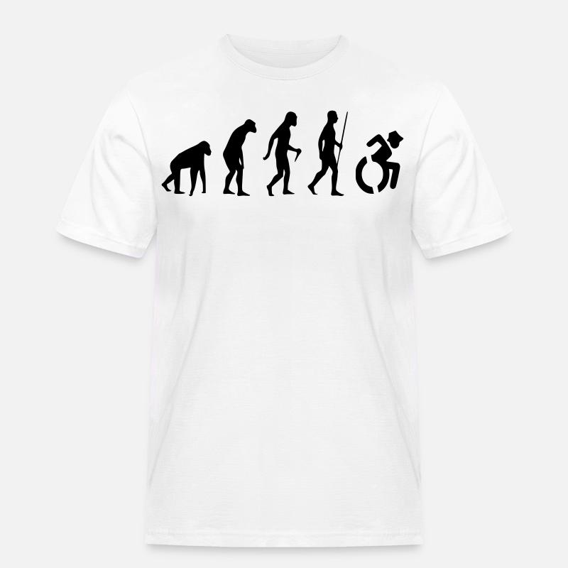 Evolution Rollstuhl. Die Rollstuhl-Evolution * - Männer Workwear T-Shirt - Weiß