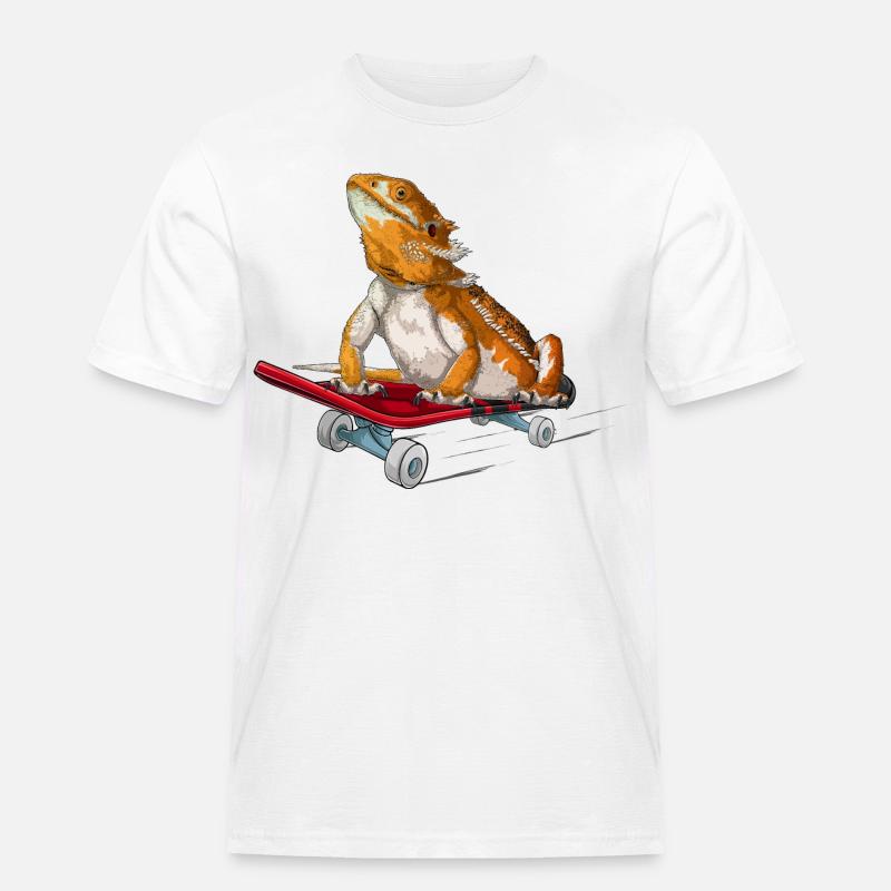 Bartdrache auf einem Skateboard - Männer Workwear T-Shirt - Weiß