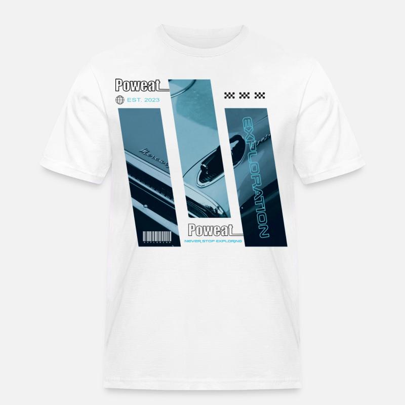 Never Stop Exploring - Männer Workwear T-Shirt - Weiß