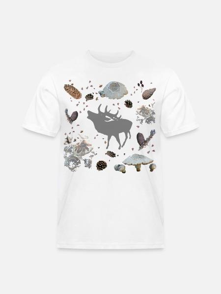 Hjorte med kogler og svampe - Herre Workwear T-Shirt - hvid
