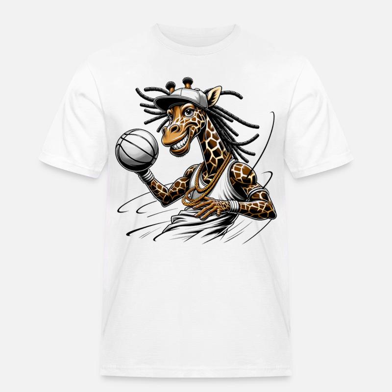 Hipster Giraffe with Microphone and Dreadlocks - Men's Workwear T-Shirt - white