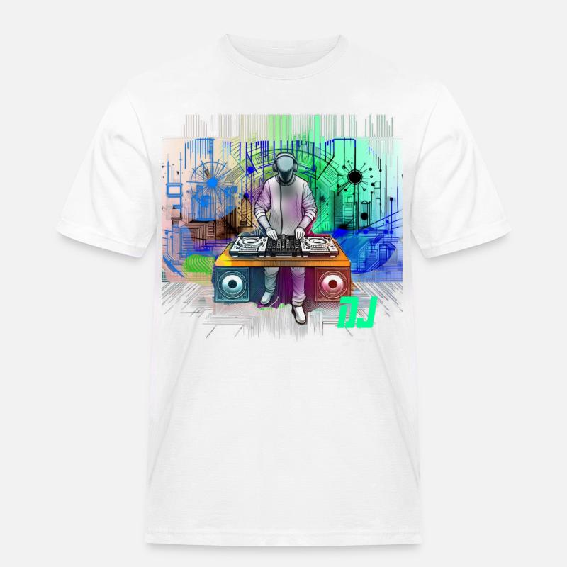 Dynamischer DJ mit bunten Techno-Designs - Männer Workwear T-Shirt - Weiß