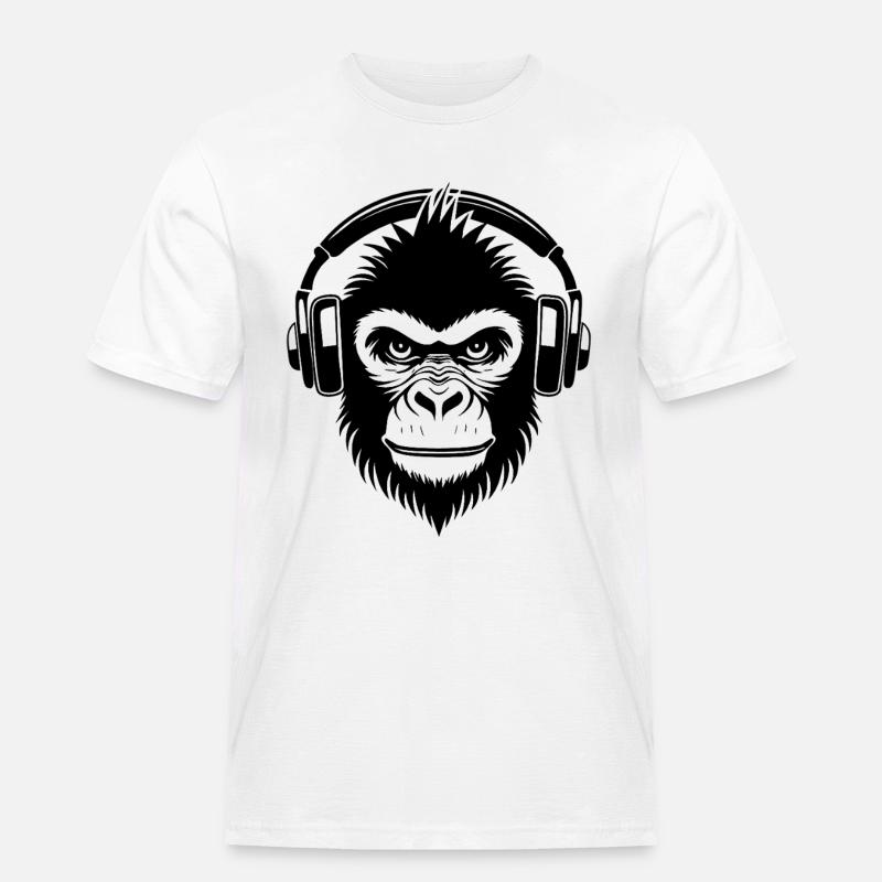 Frecher Comic-Affe mit Kopfhörern Shirt - Männer Workwear T-Shirt - Weiß