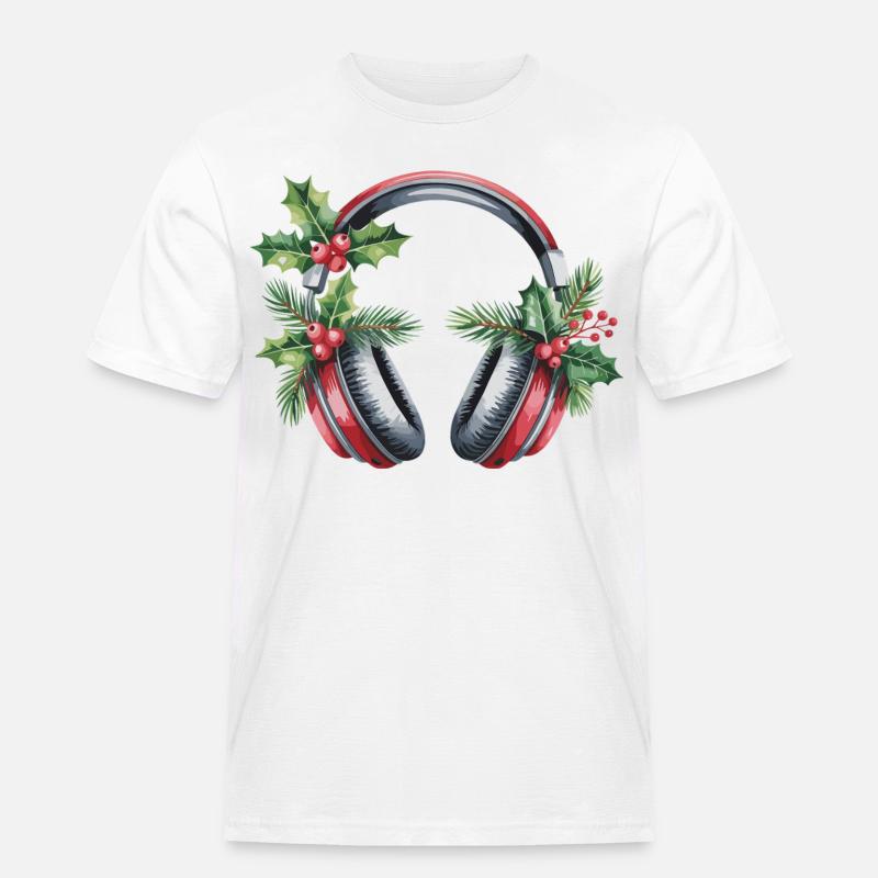 Weihnachtskopfhörer mit Tannengrün - Männer Workwear T-Shirt - Weiß