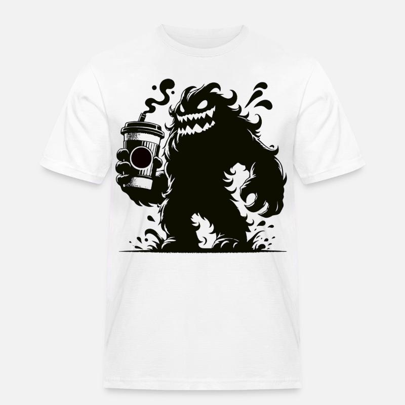 Lustiges Kaffeemonster Comic Design - Männer Workwear T-Shirt - Weiß