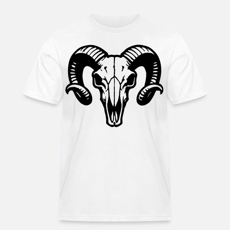 Widderkopf Schädel mit Hörnern - Rammbock - Männer Workwear T-Shirt - Weiß