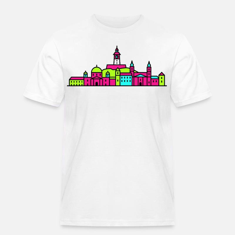 Grazer Stadtskyline Uhrturm Moderne Linienkunst - Männer Workwear T-Shirt - Weiß
