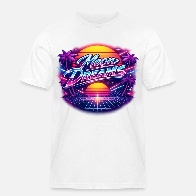 Moon Dreams Neon Retro Sunset - Männer Workwear T-Shirt - Weiß