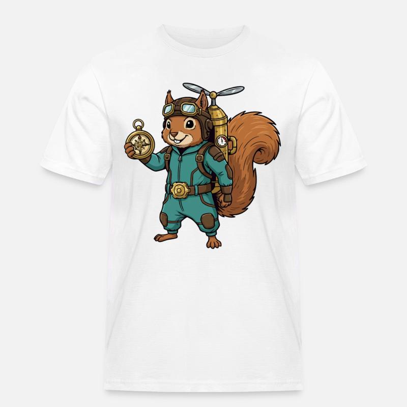 Squirrel Steampunk Aviator Jetpack-Kompass - Männer Workwear T-Shirt - Weiß