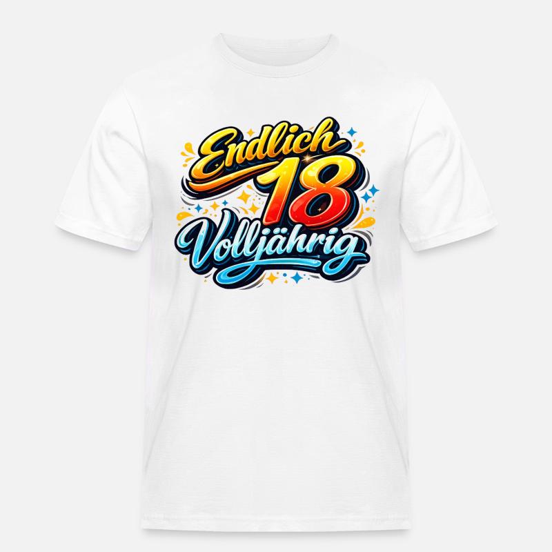 Endlich 18 Volljährig Neon Script - Männer Workwear T-Shirt - Weiß