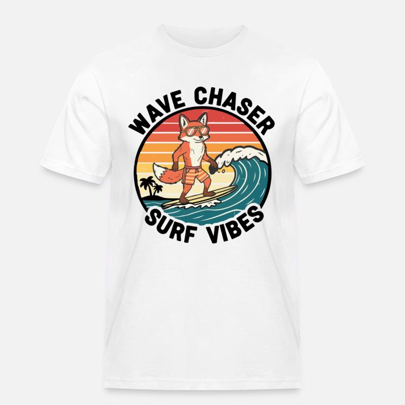 Fox Surfer Wave Chaser Surf-Vibes - Männer Workwear T-Shirt - Weiß