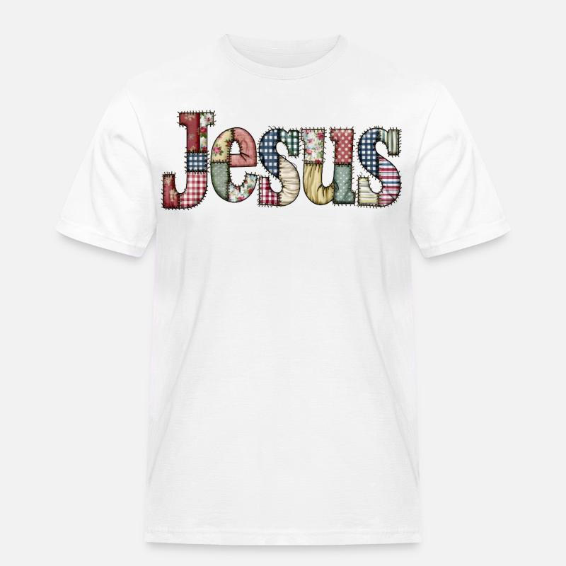 Lettrage Jésus en patchwork - T-shirt Workwear homme - blanc