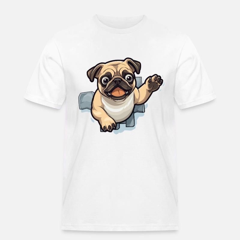 Pug Durchbruch aus Eis - Männer Workwear T-Shirt - Weiß