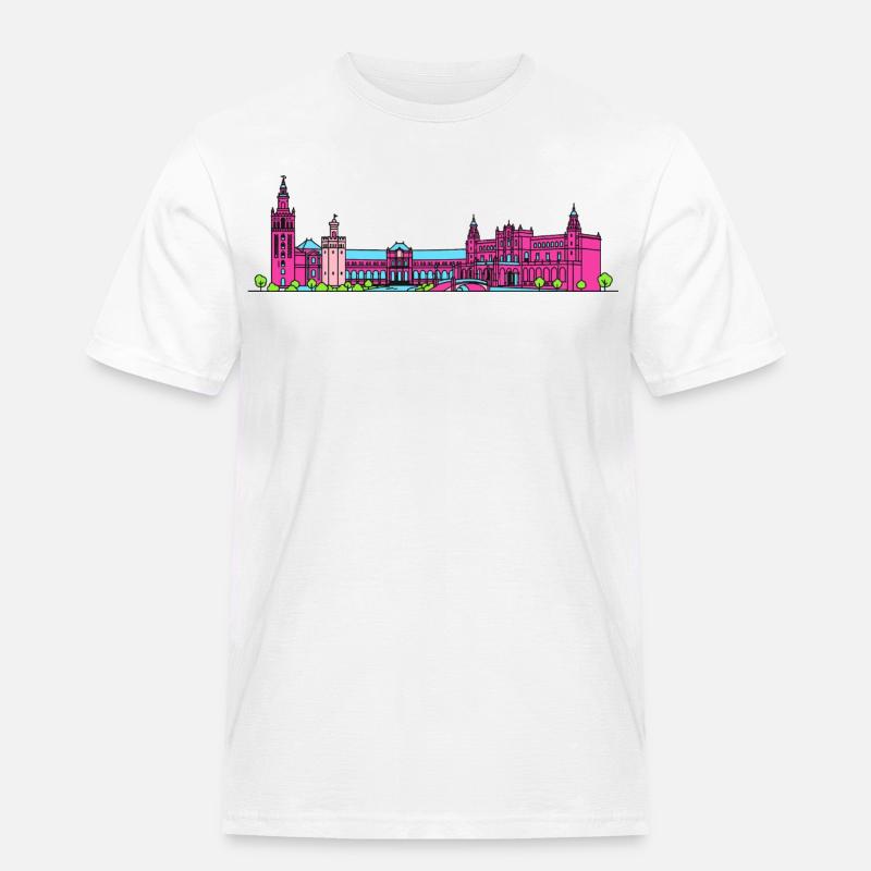 Sevillaer Stadtskyline Plaza de España Linienkunst - Männer Workwear T-Shirt - Weiß