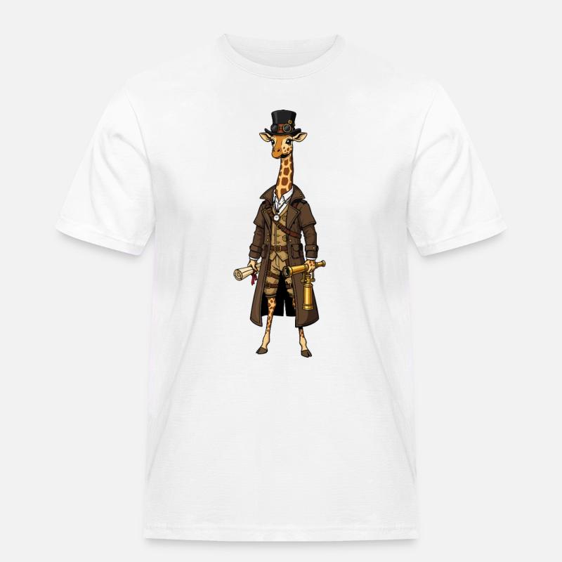 Giraffe Explorer Steampunk Chic Zylinder - Männer Workwear T-Shirt - Weiß