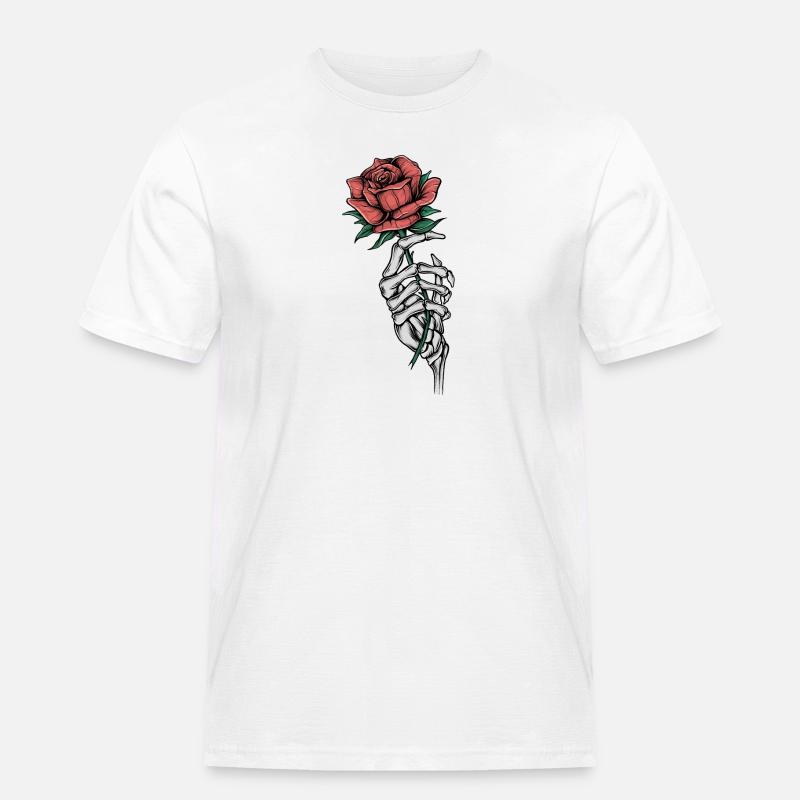 Knochenhand mit Rose - Männer Workwear T-Shirt - Weiß
